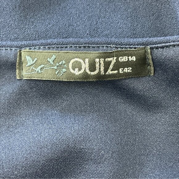 Quiz Navy Blue Off-Shoulder Twist Knot Women's Knee Length Bodycon Dress Sz 14 - Picture 6 of 9